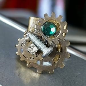 Hand Crafted Vintage Repurposed Steampunk Antiqued Goldtone Ring NWT
